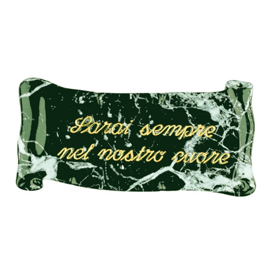 Picture of Commemorative bronze scroll for tombstones - Guatemala Green marble finish - Dedication: You will always be in our hearts.