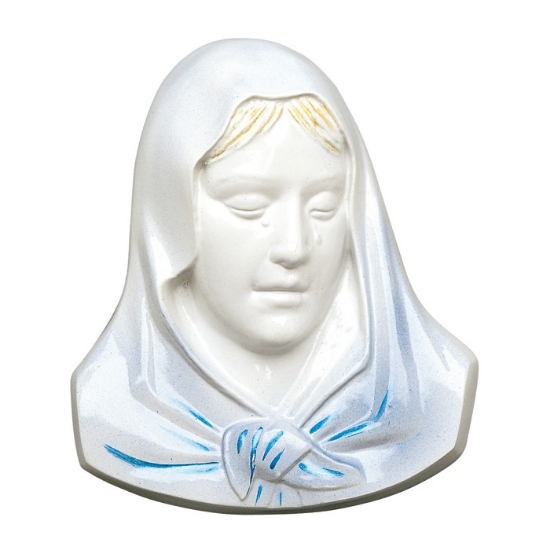 Immagine di Targa con bassorilievo in bronzo per lapide - Madonna - Finitura bianca decorata