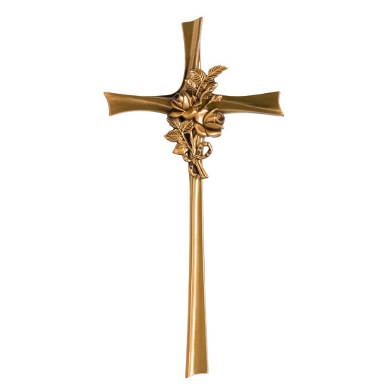 Image sur Croix en bronze stylisée - décorée d'une branche de roses