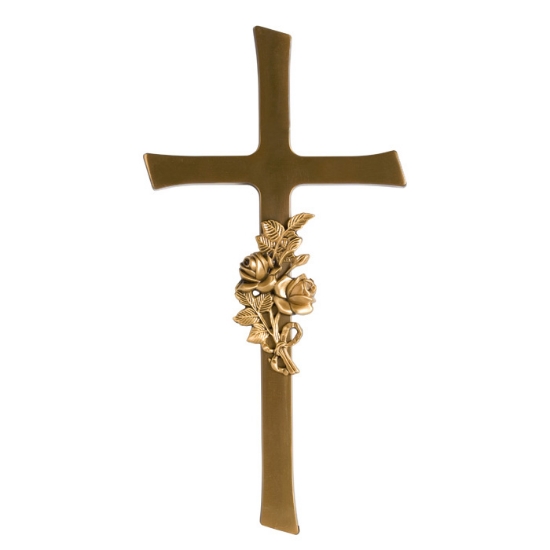 Image sur Croix en bronze ornée d'une branche de roses