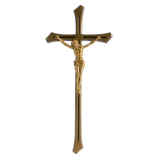 Image sur Crucifix en bronze sur croix avec coins arrondis de style classique