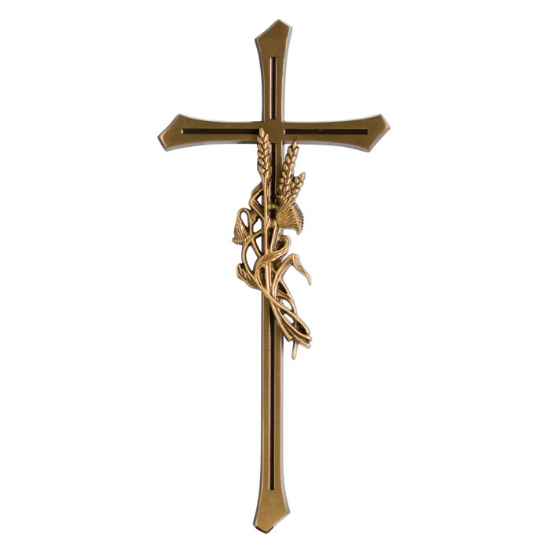 Image sur Croix en bronze poli avec coins arrondis et épis de blé
