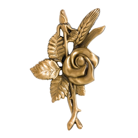Picture of Small decorative branch of roses with wheat ear - Polished bronze