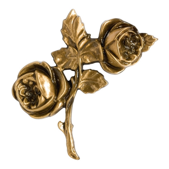 Immagine di Tralcio di rose decorativo piccolo con due rose - Bronzo lucido