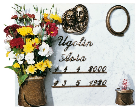 Picture of Gravestone Proposal - Idria Bronze Glitter Line - Flower vase lamp frame - Pieta Plaque - Letters in italics
