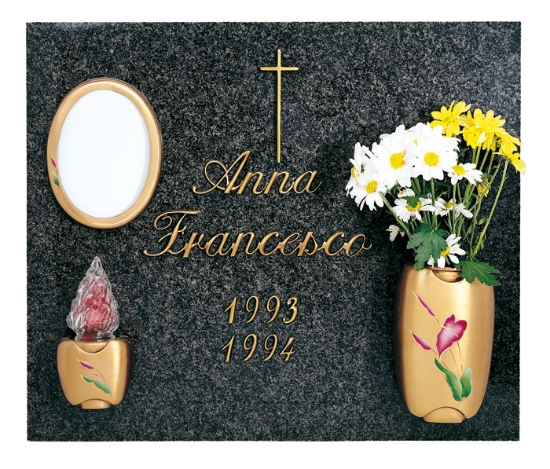 Image sur Proposition de pierre tombale - Ligne Olpe Bronze - Décoration Anturium - Vase à fleurs, lampe, cadre - Lettres italiques