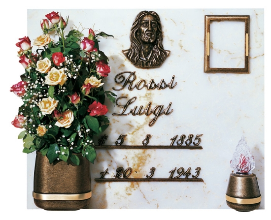 Image sur Proposition de pierre tombale - Ligne Cotile bronze glitter - Ligne pot de fleurs et lampe - Lettres italiques