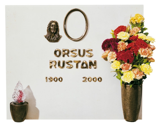 Image sur Proposition de pierre tombale - Bronze Glitter Pisside Ligne - Vase à fleurs et lampe votive - Assiette Christ - Lettres italiennes