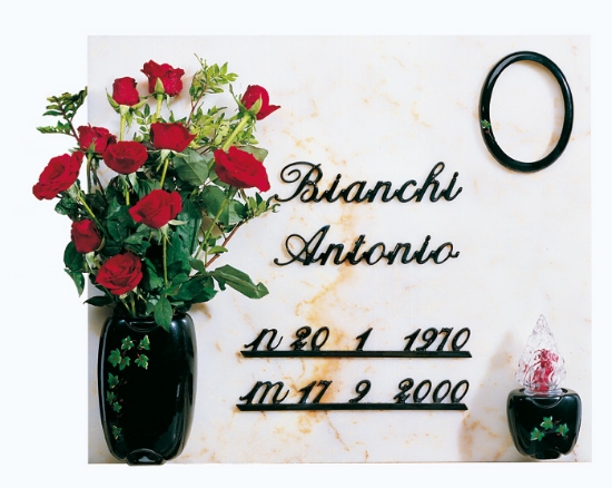 Picture of Tombstone Proposal - Black Olpe Ceramismalt Line - Ivy Decoration - Vase flower holder frame lamp and italic letters