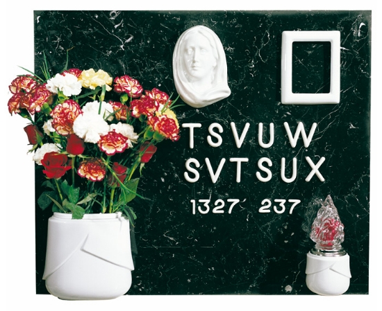 Picture of Tombstone Proposal - Victoria Line white porcelain - Flower tray lamp frame and Madonna plaque - Futura model letters