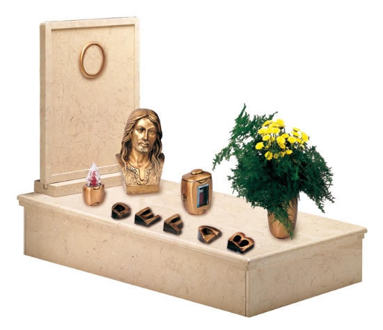Immagine di Proposta Tomba a terra - Linea Olpe Bronzo - Vaso portafiori e lampada a terreno - Busto di Cristo - Lettere monumentali