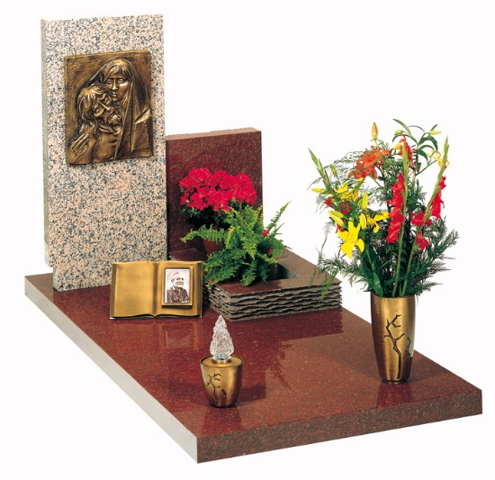Image sur Proposition de sépulture - Ligne Bronze Pisside - Vases à fleurs, lampe et livre commémoratif en bronze au sol - Plaque Pieta en cire perdue