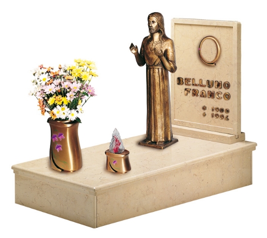 Image sur Proposition de tombeau au sol - Idria Bronze Iris Ligne - Statue du Sacré-Coeur - Vase et lampadaire - Cadre et lettres du modèle italien