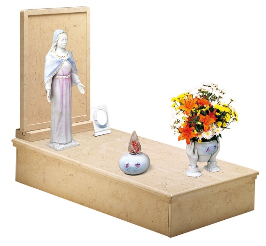 Image sur Proposition de tombe au sol - Caritas Blanc Iris Ligne - Cadre photo au sol et statue de la Vierge - Vase et lampe au sol