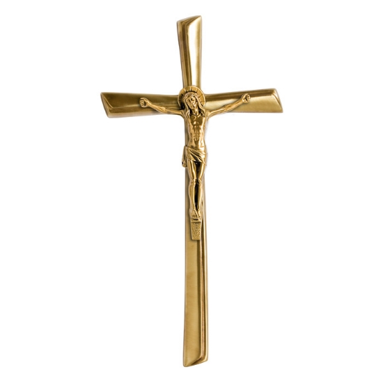 Immagine di Croce stilizzata in bronzo lucido con Crocifisso