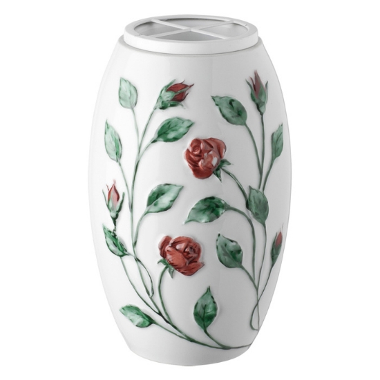 Image sur Vase à fleurs pour pierre tombale - Ligne Branches de roses en fil rouge - Porcelaine