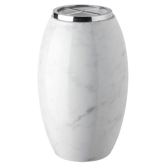 Image sur Vase à fleurs pour pierre tombale - Ligne Easy - Finition marbre Carrare - Porcelaine