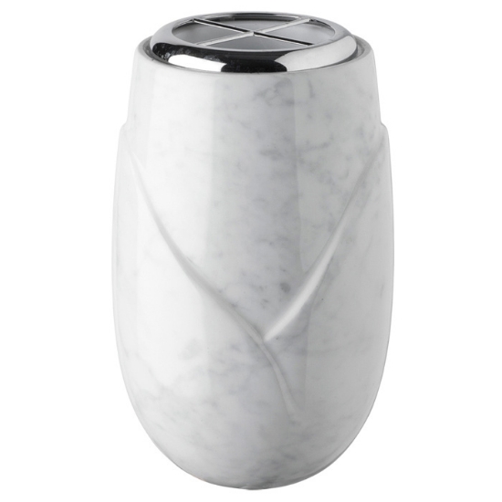 Image sur Vase à fleurs pour pierre tombale - Ligne Incrocio - Finition marbre Carrare - Porcelaine