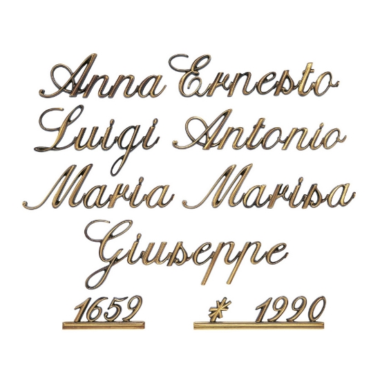 Immagine di Lettere e numeri in bronzo per lapidi - Modello Corsivo Palatino (Lettere saldate) - Finitura bronzo lucido
