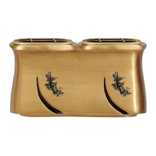 Immagine di Vaschetta portafiori doppia per lapide - Decorazione con colombe in bronzo - Linea Idria - Bronzo