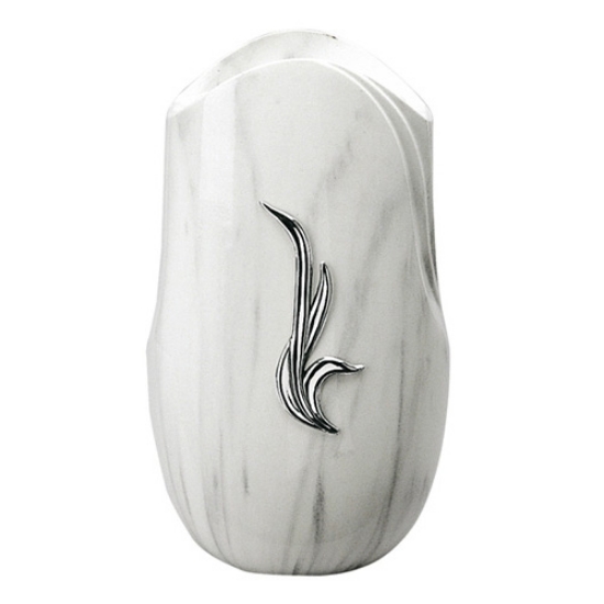 Imagen de Jarrón de flores para lápida - Línea Olla fela - Acabado mármol de Carrara - Bronce con decoración cromada