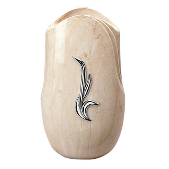 Image sur Vase à fleurs pour pierre tombale - Ligne Olla fela - Finition marbre Botticino - Bronze à décor chromé
