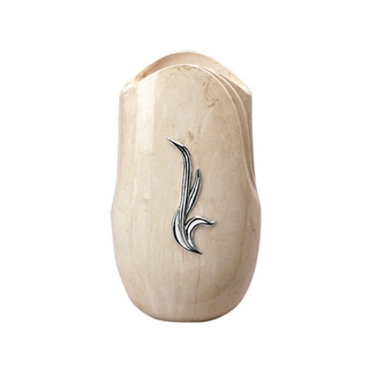 Immagine di Vaso portafiori per lapide - Linea Olla fela - Finitura marmo Botticino - Bronzo con decorazione cromo (cinerari e ossari)