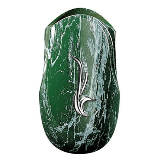 Imagen de Jarrón de flores para lápida - Línea Olla fela - Acabado mármol Verde Guatemala - Bronce con decoración cromada