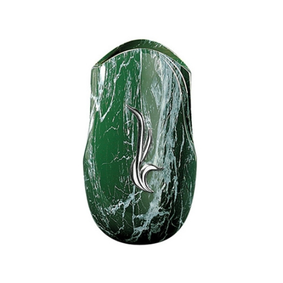 Immagine di Vaso portafiori per lapide - Linea Olla fela - Finitura marmo Verde Guatemala - Bronzo con decorazione cromo (cinerari e ossari)