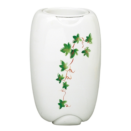 Immagine di Vaso portafiori per lapide - Linea Olpe bianco decorato edera - Bronzo (Cinerari e ossari)