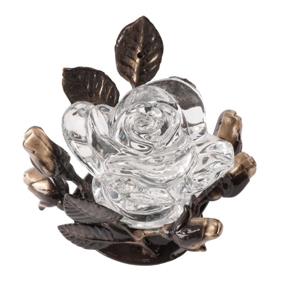 Image sur Lampe de pierre tombale décorée de roses et cristal de bouton de rose