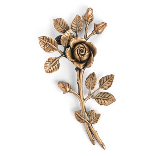 Immagine di Tralcio di rose decorativo in bronzo per lapidi - Medio-piccolo (lato sinistro) - Finitura bronzo lucido