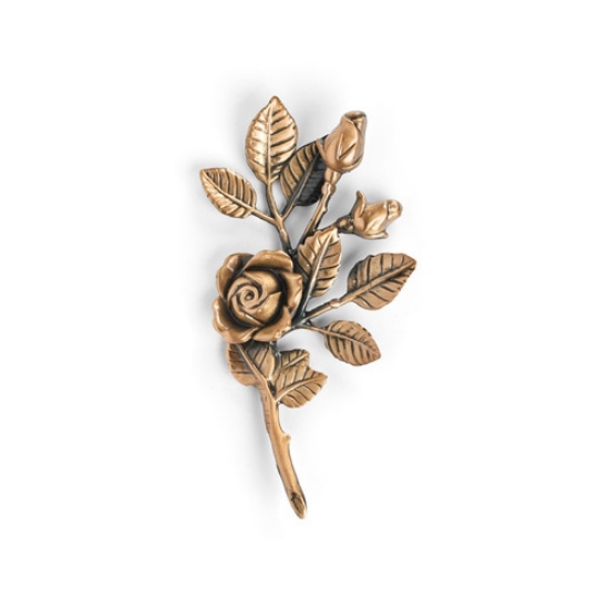 Image sur Branche de roses décorative en bronze pour pierres tombales - Petite (côté gauche) - Finition bronze poli