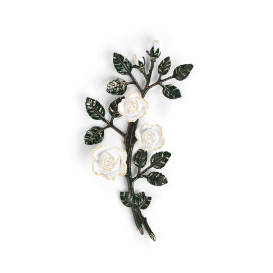 Immagine di Tralcio di rose decorativo in bronzo per lapidi - Medio (lato sinistro) - Finitura tralci verdi rose bianche