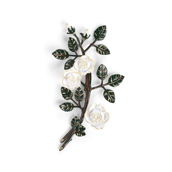 Immagine di Tralcio di rose decorativo in bronzo per lapidi - Medio (lato destro) - Finitura tralci verdi rose bianche