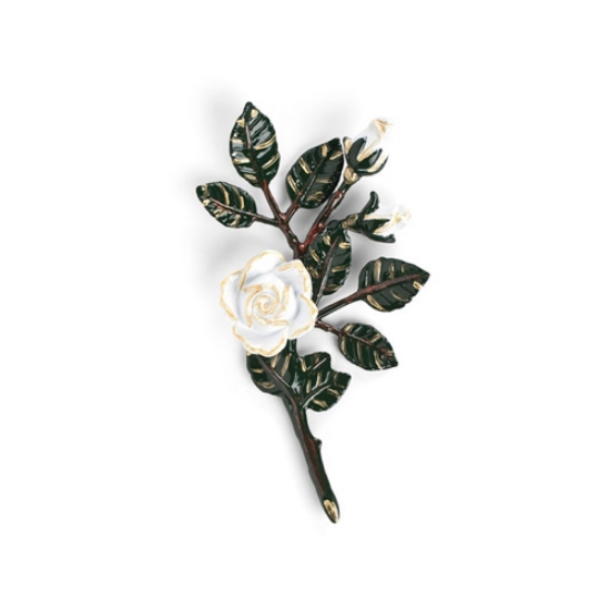 Image sur Branche de roses décorative en bronze pour pierres tombales - Petite (côté gauche) - Finitions de branches vertes et roses blanches