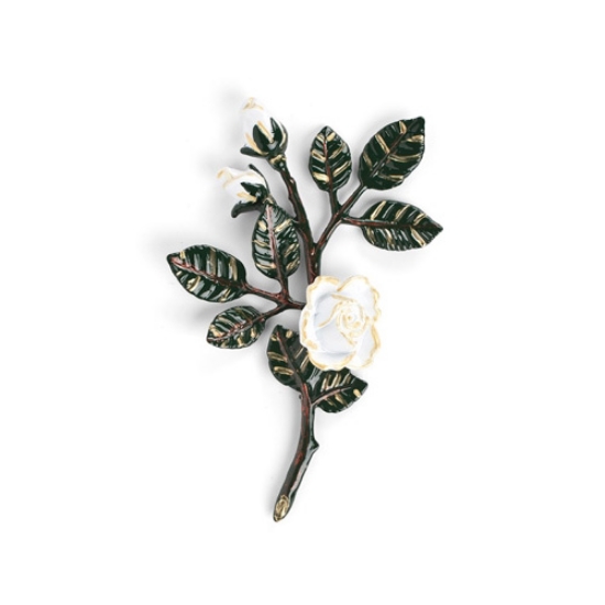 Immagine di Tralcio di rose decorativo in bronzo per lapidi - Piccolo (lato destro) - Finitura tralci verdi rose bianche