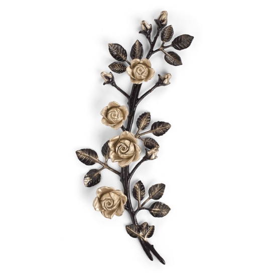 Immagine di Tralcio di rose decorativo in bronzo per lapidi - Grande (lato sinistro) - Finitura Brown