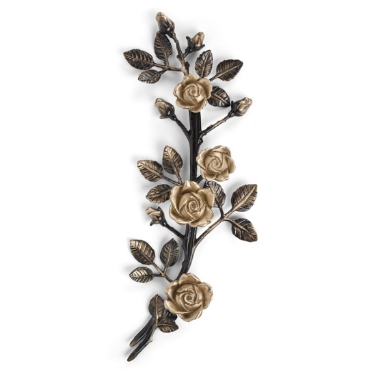 Image sur Branche de roses décorative en bronze pour pierres tombales - Grande (côté droit) - Finition Brown