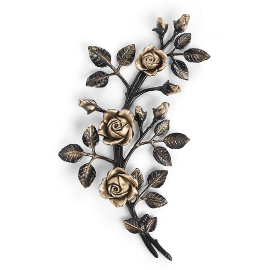 Image sur Branche de roses décorative en bronze pour pierres tombales - Moyen-grand (côté gauche) - Finition Brown