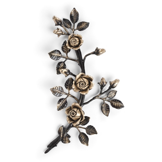 Immagine di Tralcio di rose decorativo in bronzo per lapidi - Medio-grande (lato destro) - Finitura Brown