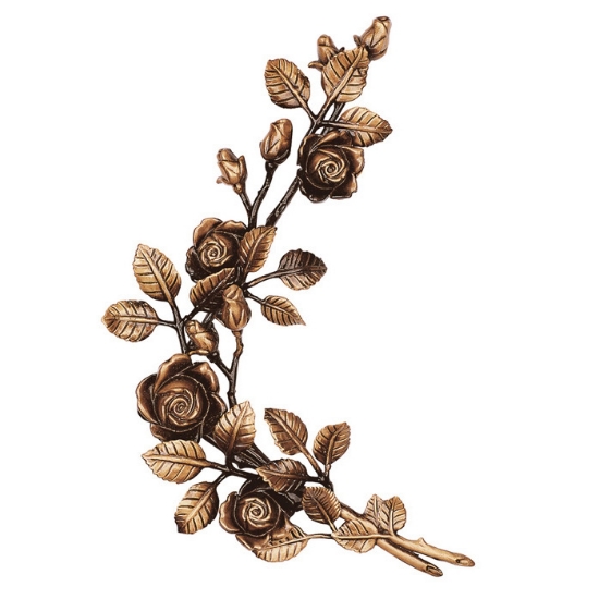 Immagine di Tralcio di rose decorativo per lapidi - Grande piegato (lato sinistro) - Bronzo lucido