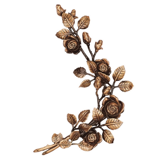 Immagine di Tralcio di rose decorativo per lapidi - Grande piegato (lato destro) - Bronzo lucido