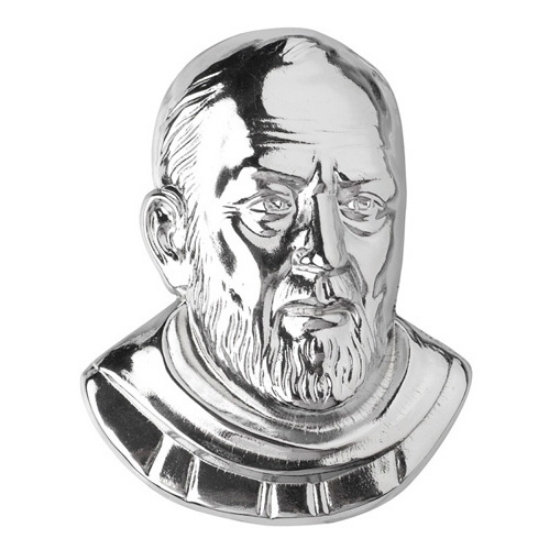 Picture of Plaque with bas-relief in bronze for tombstone - Face of Padre Pio in chrome finish