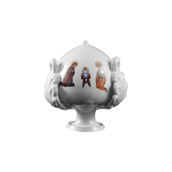 Immagine di Pomo pugliese (pumo) in ceramica decorata - Decorato con Natività di Gesù - Altezza 9 cm